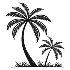 Obraz premium Black Minimalist Palm Trees Tropical Grass Silhouette