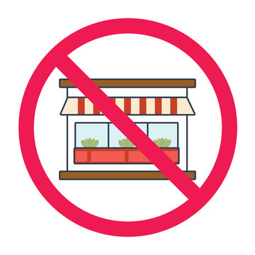 Store building prohibition sign, forbidden shop vector clip art illustration