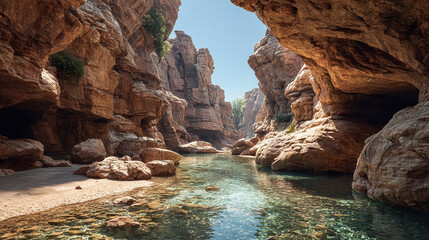 Sunlight Streams Through Majestic Canyon Walls. Editorial, Web, Nature Concepts.
