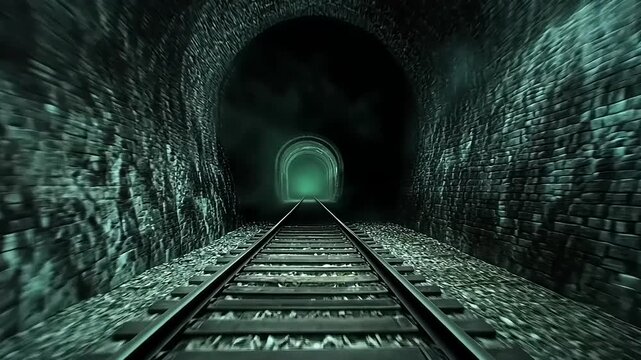Dark Mysterious Train Tunnel Journey