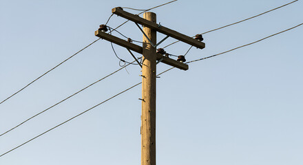 Electricity pole with lines against a clear sky