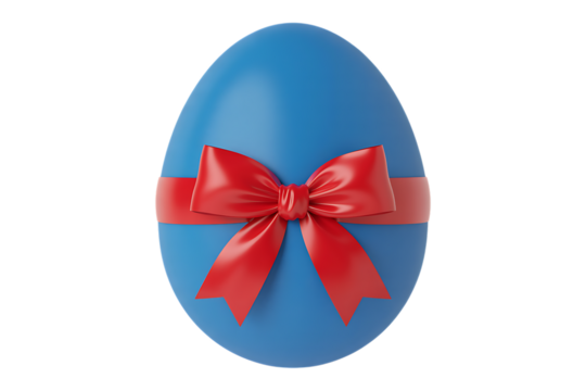 Blue easter egg with red ribbon isolated on transparent background