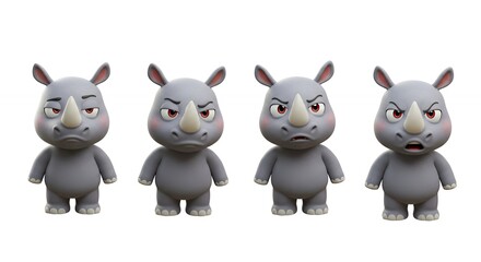 Naklejka premium Cartoon rhinoceroses with different facial expressions