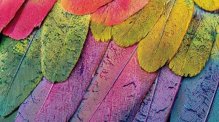 Vibrant plumage of colorful bird feathers.