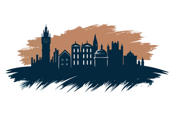 Capture the iconic charm of historical architecture with this striking dark blue skyline silhouette, evoking a sense of urban sophistication and timeless elegance for your next project.