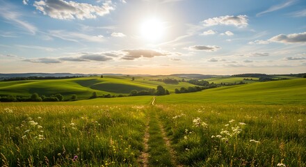 Rural landscape under sunny sky