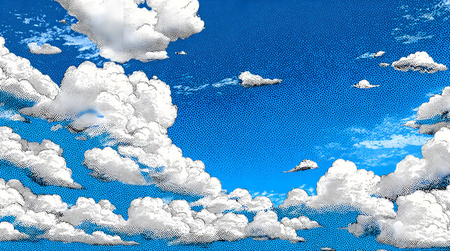 Cartoon cloud background vector illustration with blue sky and halftone effect for graphic design use