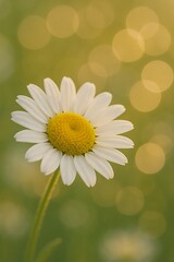 Fototapeta premium Serene Single Daisy Flower in Soft Golden Sunlight, Bokeh Background, Springtime Bloom