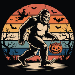 Bigfoot Halloween Vector Illustration – Spooky Sasquatch Monster Graphic for Fall, Horror, and Holiday Designs