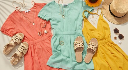 Summer dresses fashion flat lay