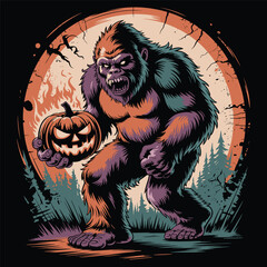 Bigfoot Halloween Vector Illustration – Spooky Sasquatch Monster Graphic for Fall, Horror, and Holiday Designs