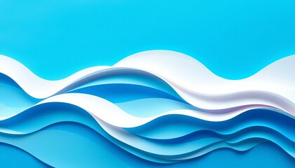 Fototapeta premium Layered paper cut waves in abstract blue shades, curved patterns create modern art background, paper, visual art