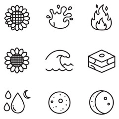 Fototapeta premium Simple black and white icon set representing nature elements and celestial bodies