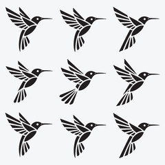 Obraz premium Stylized Hummingbird Silhouette Vector Icon in Black and White, Art & Illustration.