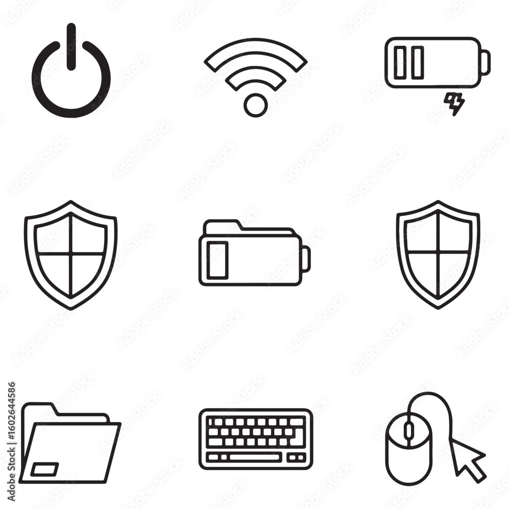 Aufkleber Simple line art icon set depicting technology elements and computer related symbols