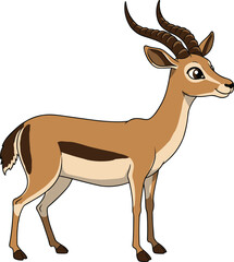 Cartoon antelope with curved horns standing gracefully, wild African mammal illustration for kids, wildlife books, nature education, safari design