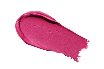 Pink shimmering lipstick swatch isolated on transparent background. Lipstick smear smudged...