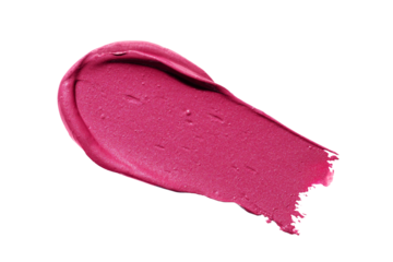 Pink shimmering lipstick swatch isolated on transparent background. Lipstick smear smudged showcasing lipstick texture.