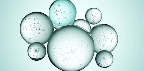 Cosmetics blue serum liquid bubbles 3d abstract background. Cosmetic moisturizer essence gel. Collagen fluid bubble molecule. Moisturizing cream or oil, beauty skin concept