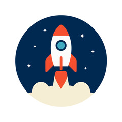Colorful rocket launch icon symbolizing startup, innovation, and exploration