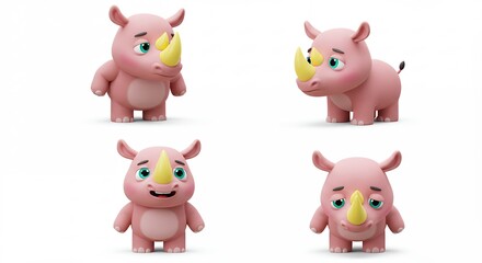 Fototapeta premium Cartoon rhinoceroses expressions illustrations