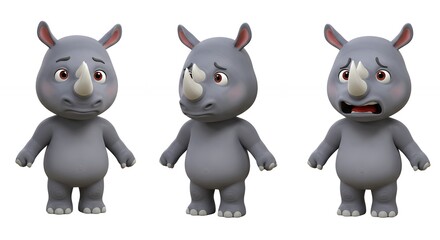 Naklejka premium Cartoon rhinoceroses with emotional expressions