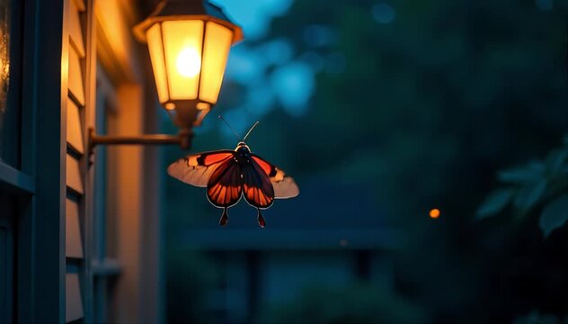 Lanternfly fluttering in evening sun