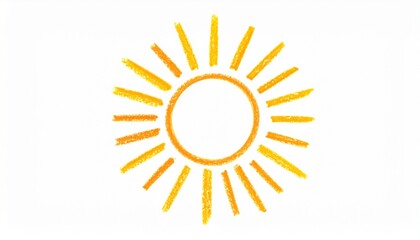 Childlike Crayon Drawing of a Sun on White Background