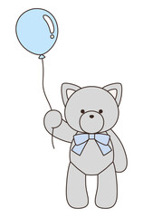 リボンをつけたかわいい猫のぬいぐるみのベクターイラスト。ねこ、アイコン、風船