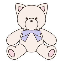 リボンをつけたかわいい猫のぬいぐるみのベクターイラスト。ねこ、アイコン