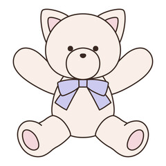 リボンをつけたかわいい猫のぬいぐるみのベクターイラスト。ねこ、アイコン