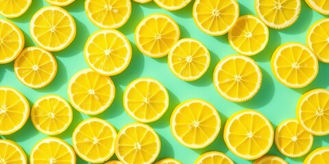Vibrant seamless pattern of juicy lemon slices, sunlit and refreshing,   fresh lemon,  citrus