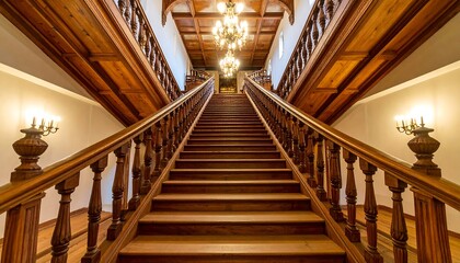 Grand wooden staircase in a historic building