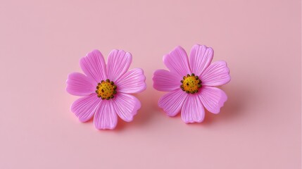 Pair of floral pink earrings arranged near soft petals on pink