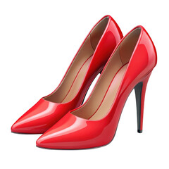 3d red patent leather high heels isolated on transparent background