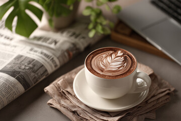 Hot Chocolate with Latte Art in a Ceramic Cup.