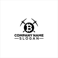Bitcoin Mining Pickaxe Logo Design