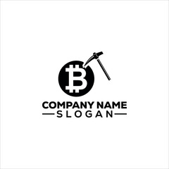 Bitcoin Mining Pickaxe Logo Design