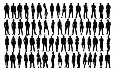 Diverse group of cartoon business people standing together in silhouette
