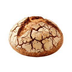 Crusty round sourdough bread loaf with cracked golden brown crust and rustic texture, freshly baked and appetizing for hearty meal
