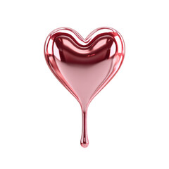 Shiny metallic heart shape with dripping effect in glossy red, symbolizing love and passion with surreal and modern design