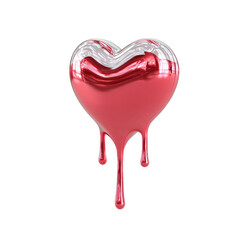 Melting shiny red heart with reflective chrome surface and dripping liquid effect, symbolizing surreal love and emotion in glossy design