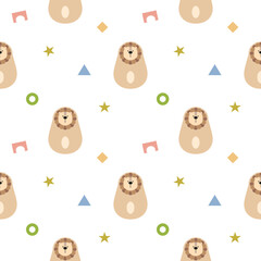 Lion rocking cartoon so cute. On toy white background. Pattern seamless vector illustration. 