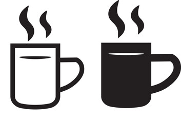 Black Coffee Cup Icons Set. tea cup, coffee mug drink flat vector icon, Cup icons for coffee, cup of coffee,
