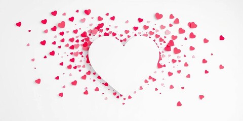 White background, Valentine's Day card  Heart-shaped confetti splash of tiny hearts, containing a larger white heart Vector illustration,  february,  white