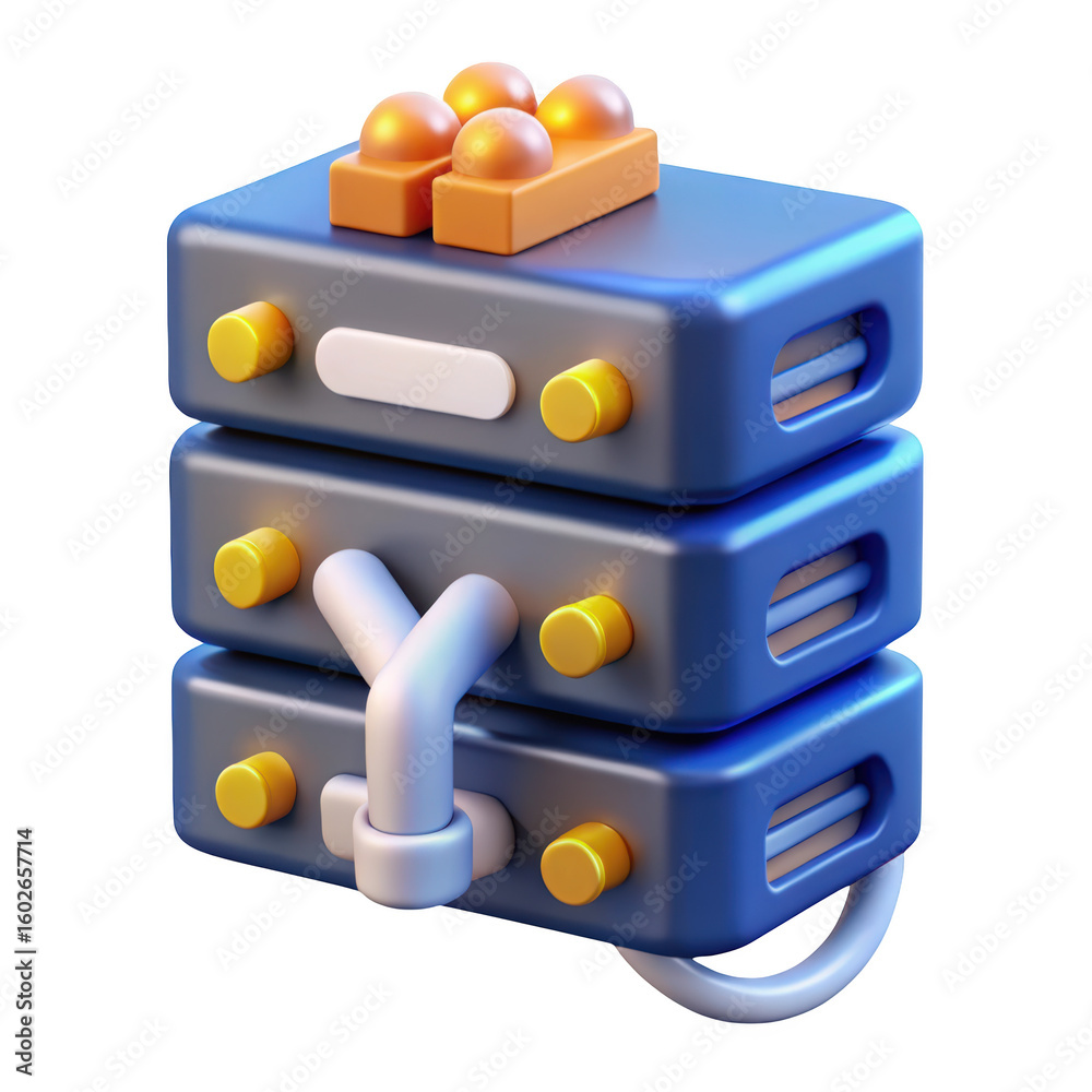 Poster 3d render of server rack hosting data center network technology and cloud computing infrastructure f