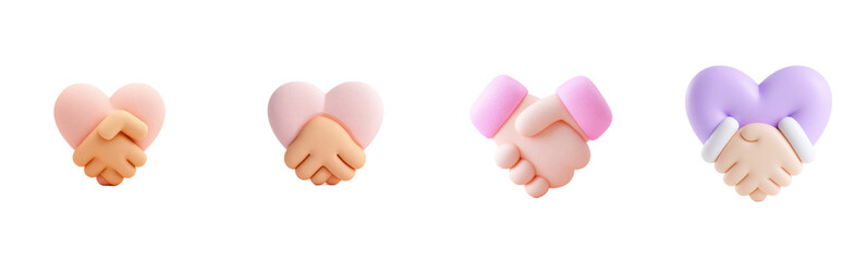 Hearts and handshakes together. Partnership, agreement, love, unity, support, kindness, compassion, friendship, community, connection, trust, cooperation.