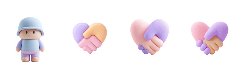Clay figures show friendship and support. Handshake in heart shape, togetherness, collaboration, harmony, peace, connection, diversity, unity