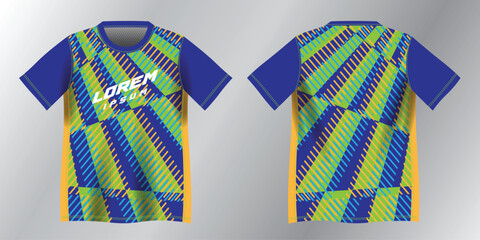 abstract blue green and yellow background pattern for sport jersey design mockup