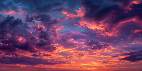 Fototapeta premium Beautiful sunset sky painting the clouds with vibrant and dramatic colors, creating a breathtaking natural spectacle